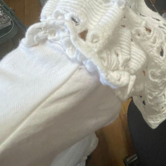 AllSaints White Trixi Eyelet Ruffle Short Sleeves Cotton Tee Shirt Top Sz S - Picture 6 of 6